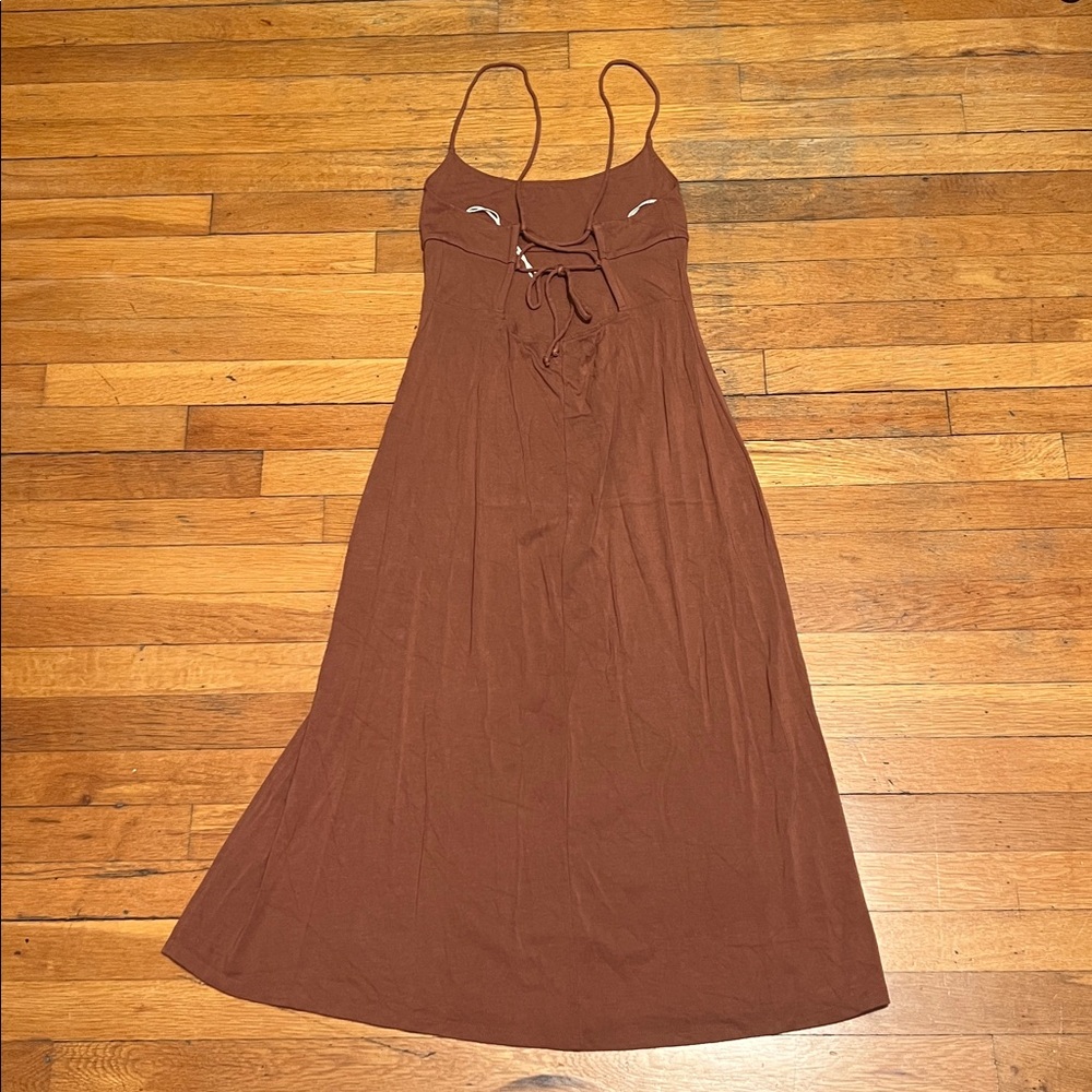 Wilfred by Aritzia Dreamweaver Midi Jersey Dress in Mocha Brown, size Medium - Picture 15 of 16